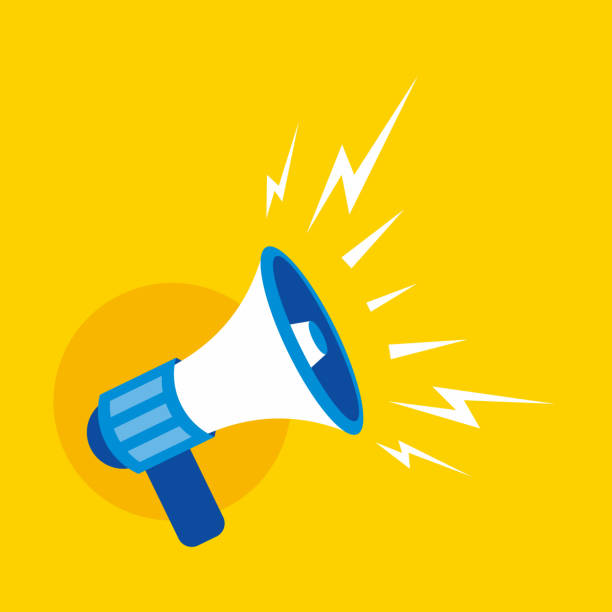 Simple Flat Blue Megaphone Illustration Design on Yellow Background
